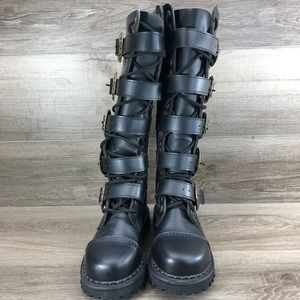 Demonia Black Steam-20 Steampunk Zip-Up Combat Boots Women’s Size 4